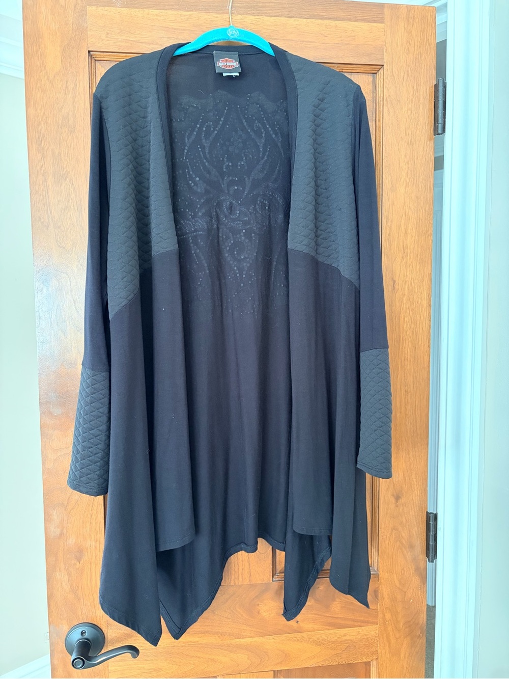 Harley-Davidson Black Open-Front Cardigan with Quilted Panels